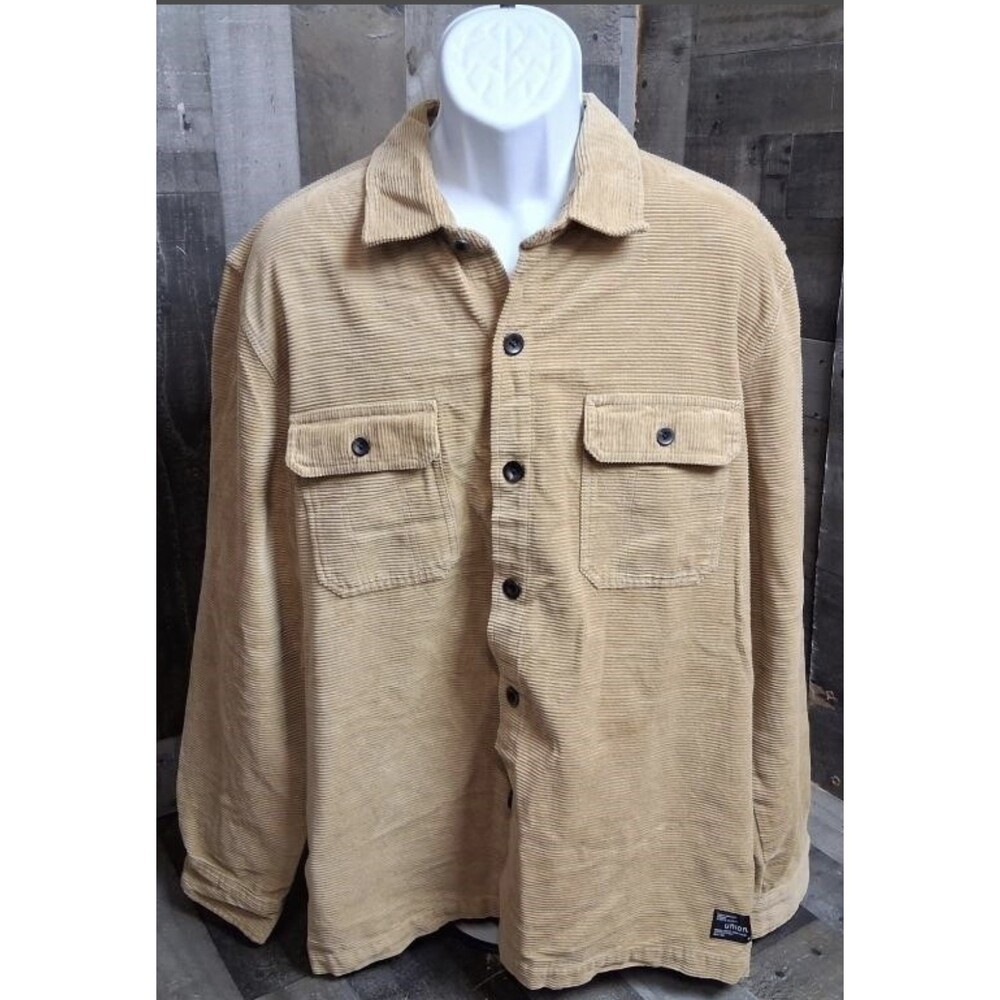 Mens Union Corduroy Tan Shacket Long Sleeve Two Patch Pockets Academia Preppy